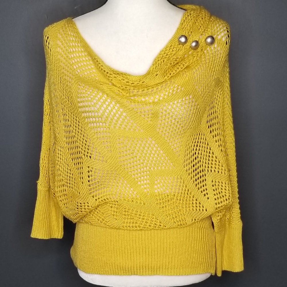KESSLEY Yellow Sheer Mesh Sweater TU